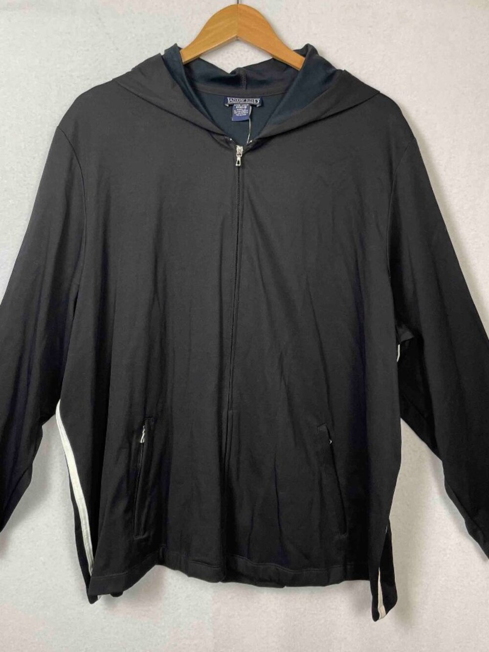 Lands End NWT Active Hooded Black w/ White Stripe Track Jacket Womens Size 3X